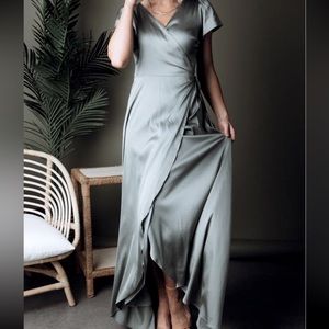 Baltic Born Eucalyptus Satin Wrap Dress
